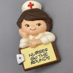 Vtg Enesco Nurse RN Student Caregiver "Nurses Go The‎ Rounds" Button Pin Brooch